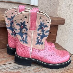 Ariat Pink and Blue Ankle Boots. Size 6B. It was used only once.
